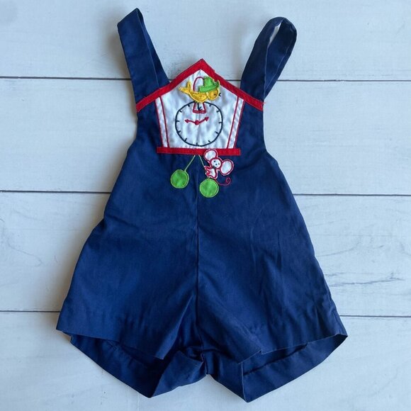 Vintage Baby Boy Hickory Dickory Dock Romper Overalls Outfit - Picture 2 of 9